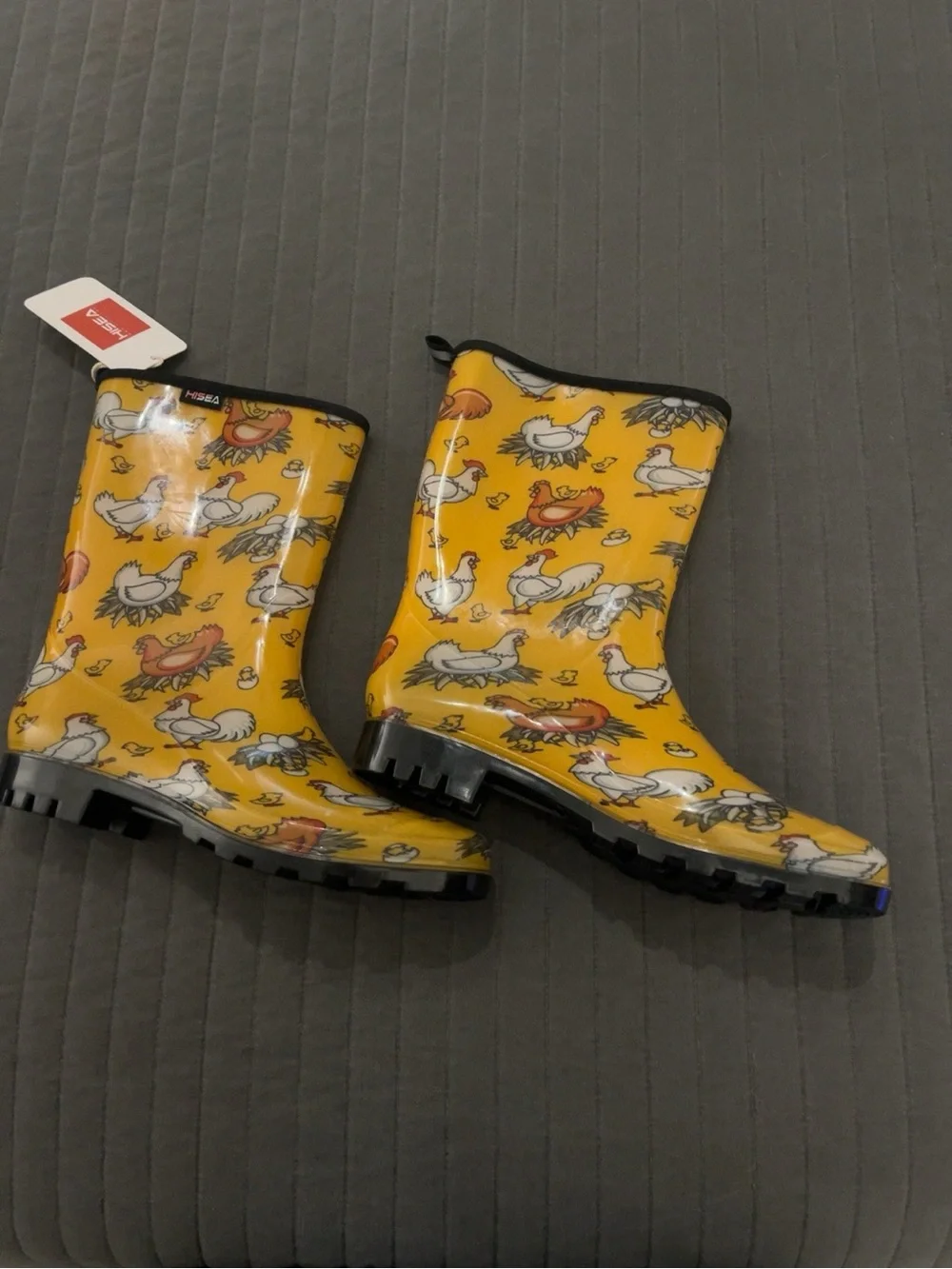 NWT HISEA Yellow Chicken Print Waterproof Mid-Calf Rain Boots Women’s Size 9